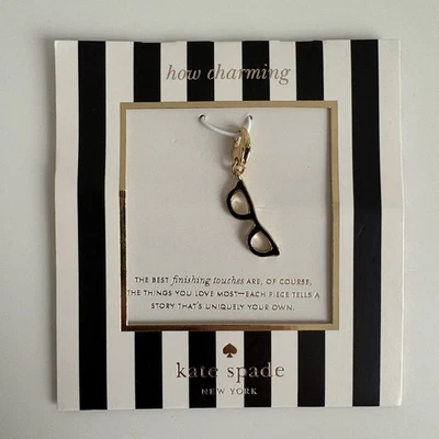 Nuevo Dije Gafas Kate Spade Goreski Chapado en Oro 12K Negro Esmalte Clip en Dije Foto 1 de 4