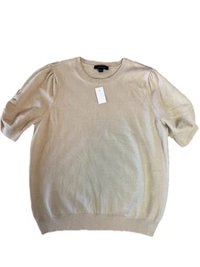 Maglione Ann Taylor donna beige sbuffo increspato manica corta taglia L carriera preppy - Foto 1 di 6
