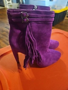 Sam Edelman Purple Suede Keegan Fringe Stiletto Heel Booties Size 10 - Imagen 1 de 18