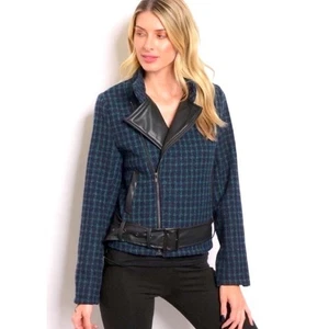 NWT Boutique Ivory Rose checkered print asymmetrical zip jacket size S/M B40 - Picture 1 of 16