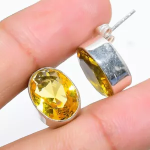 Citrine Gemstone Handmade 925 Sterling Silver Jewelry Earring Size 1" - Picture 1 of 1