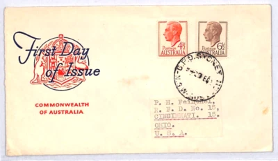 AUSTRALIA KGVI 1952 FDC Sydney ILLUSTRATED First Day Cover 4½d 6½d USA YN186 - Image 1 of 4