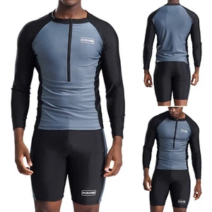 Men Swimsuit Sun Protection Swimwear Long Sleeve Bathing Suit Front Zipper - Foto 1 di 7