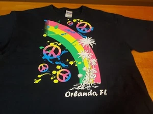 Vintage Shirt Adult Large Black 90s Peace Sign Orlando Florida Rainbow Tee - Picture 1 of 6