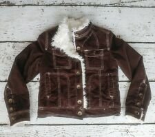 JUSTICE 12 Girls Brown Corduroy & Cream Sherpa Fur Lined Button Jacket Coat EUC