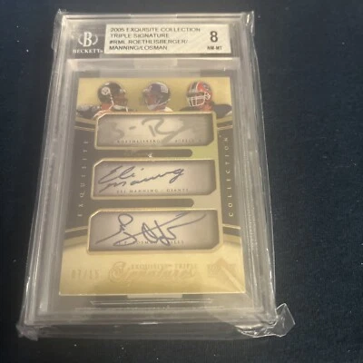 2005 Exquisite Roethlisberger Manning Triple Auto 7/15 Ben Jersey # BGS 8 - Image 1 of 4