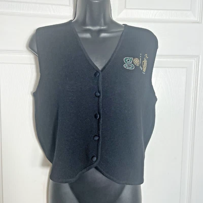 Vintage Christine Alexander Vest Women Small Black Bedazzled Golf Spellout Top Foto 1 de 4