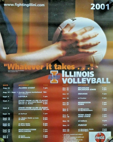 Fighting Illini 2001 Illinois Womens Volleyball Schedule Poster 18" x 26" Cover