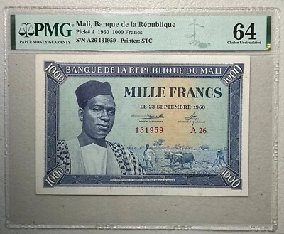 1960 Mali 1,000 Francs Pick 4 PMG 64 Choice Uncirculated - Image 1 of 2