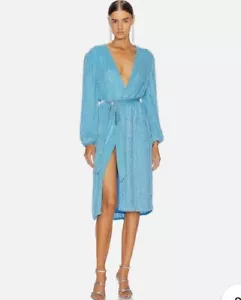 Retrofete Audrey Samt getrimmt Pailletten Chiffon Midi Wickelkleid (Small) - Bild 1 von 7