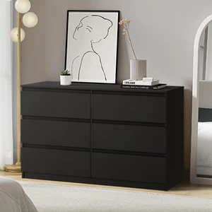 Chest of Drawers with 6 Drawers Bedroom Dresser Black - Picture 1 of 12