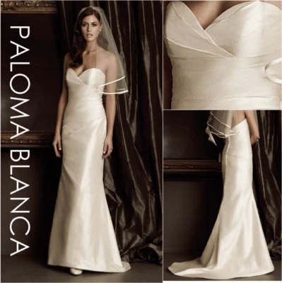 4 🟤 Paloma Blanca  |  3906  |  Size 12  |  Ivory Silk Wedding Dress - Image 1 of 4