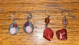 ^VINTAGE 2 PAIR EARRINGS both SILVER TONED PEACH & PINK NNT - Picture 1 of 4