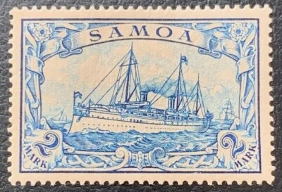 1901 SAMOA ALEMÃ 2 MARCAS AZUL KAISER SELO DE NAVIO DE IATE MI 17 NÃO USADO OG MLH MUITO BOM ESTADO - Imagem 1 de 2