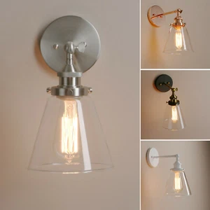 Industrial Vintage Wall Light Edison Sconce Clear Cone Glass Shade Wall Lamp - Picture 1 of 21