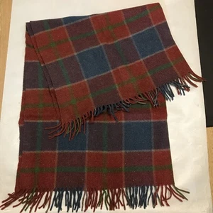 Vintage Plaid Wool Blanket Stadium 50”x 50” w/3” Fringe Multicolor Heather Tones - Picture 1 of 6