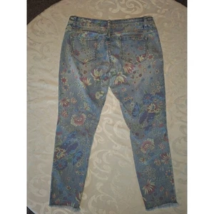 Toxik3 Floral Print Denim Jeans Frayed Hem Distressed Knee Blue XL - Picture 1 of 4