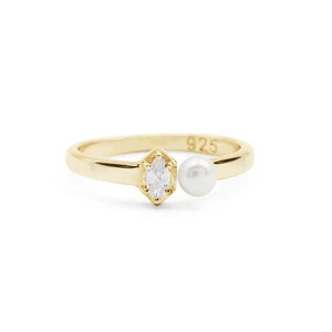 Anello fascia topazio perle impilabili argento sterling 925 placcato oro... - Foto 1 di 3