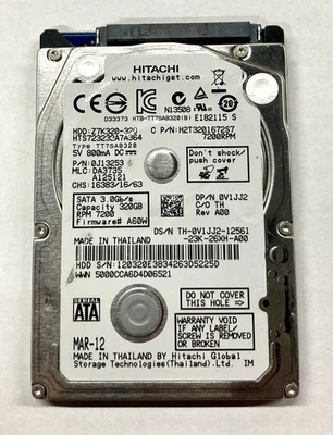 Hitachi 7200 RPM 2.5" 320GB HDD MODEL: Z7K320-320 - Image 1 of 2