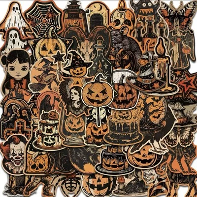 Halloween Spooky 50pk Stickers Orange And Black Fun Scary Stickers FREE SHIPPING - Image 1 of 4
