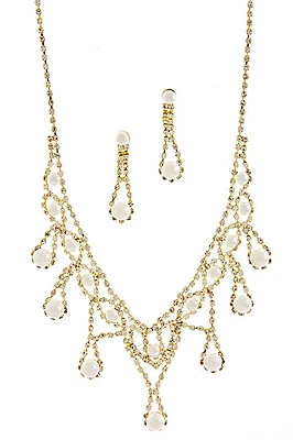 Juego de collar de diamantes de imitación de perlas blancas y diamantes de imitación de oro nupcial 81b de 3 piezas  Foto 1 de 4