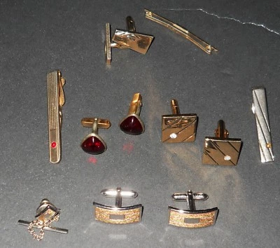 VINTAGE Swank 4 Sets Cuff Links Tie Clasp Red Stone 12 Pieces - Image 1 of 2