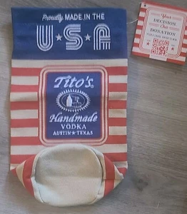 Titos Vodka Embroidered Burlap Bottle Bag Cover Patriotic Flag Logo 750 ml NWT - Picture 1 of 3