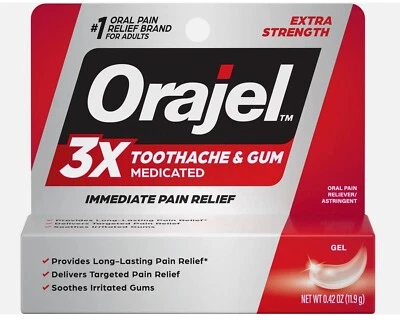 1 of 3X Toothache & Gum Pain: Maximum Gel 0.42Oz - Orajel Pain Relief EXP 2027 - Image 1 of 4
