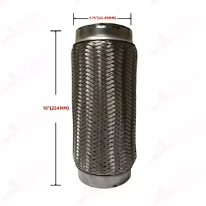 US STOCK 1.75" ID x 10" Exhaust Flex Pipe Stainless Steel Double Braid Coupling - Picture 1 of 3