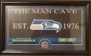 Framed Seattle Seahawks Man Cave Print with 39mm Silver Medallion Highland Mint