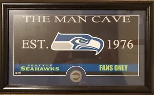 Framed Seattle Seahawks Man Cave Print with 39mm Silver Medallion Highland Mint - Picture 1 of 4