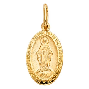 14k Yellow Gold Virgin Mary Miraculous Medal Pendant - Picture 1 of 1
