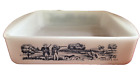Vintage Glasbake Currier And Ives 8 inch Square Baking Dish J-2428 Farm Scene