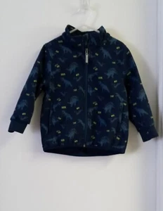 H&M Boys Dinosaur Zip Up Jacket Shower Proof Fleece Lined Blue Size 3 / 4 - Picture 1 of 7