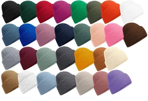 Beechfield Classic Engineered Deep Cuffed Recycled Polyester Knitted Beanie Hat - Picture 1 of 31