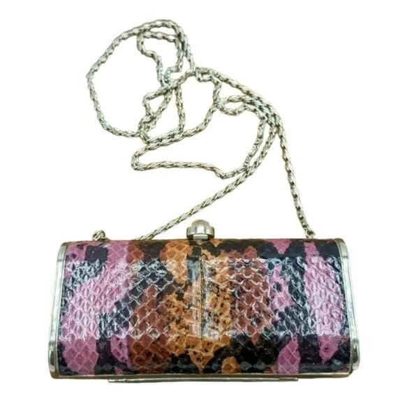 Bolso sin asas Valerie Stevens colorido estampado de piel de serpiente pequeña correa de cadena con bisagras de metal Foto 1 de 4