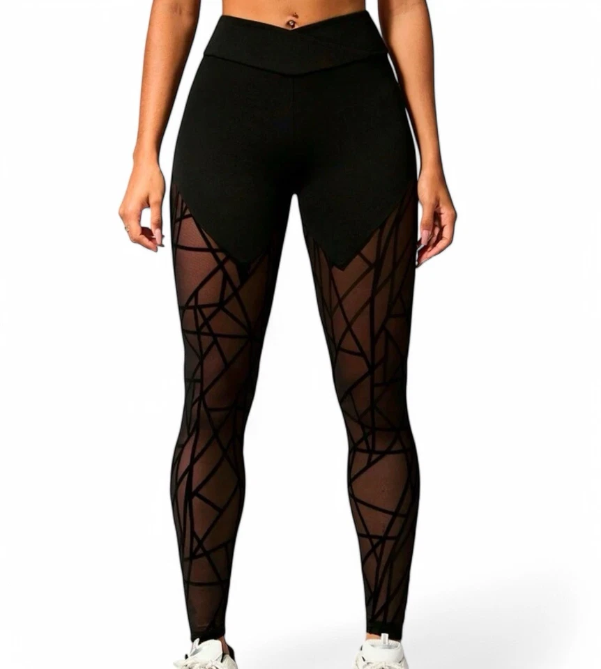 Shein Sport Juego Set Mujer’s Patchwork Geo Malla Leggings Talla 0XL Negro Elástico Foto 1 de 4
