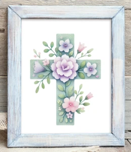 Impresión de arte cristiano, decoración de arte de pared de cruz floral, impresión de arte religioso #899 - Imagen 1 de 2