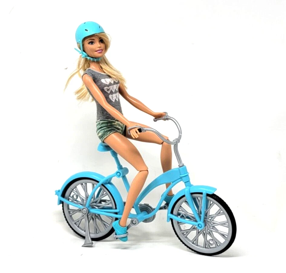 Barbie Bicicleta Muñeca y Casco, Rubio Ojos Azules Juego Bicicleta Juguetes Usado Estado Foto 1 de 4