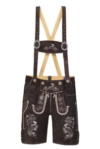 Men's Oktoberfest Suede Lederhosen Bavarian Trachten Short Lederhosen Wild Brown - Picture 1 of 2