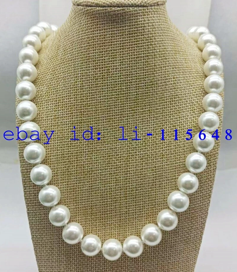 Ожерелье с круглыми бусинами из белого жемчуга 12 мм винтажная романтическая бижутерия 18/25 дюймов - Изображение 1 из 4