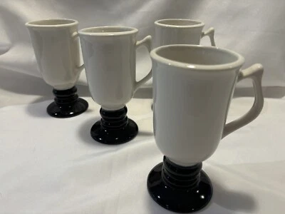 USA HALL Pottery Blanco Espresso Marrón Pedestal Taza Café 12oz 6" Juego de 4, 1273 Foto 1 de 4