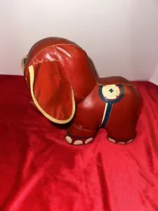 Antique Vinyl SHINERS Stuffed ELEPHANT Toy Red Blue Circus With - Picture 1 of 7