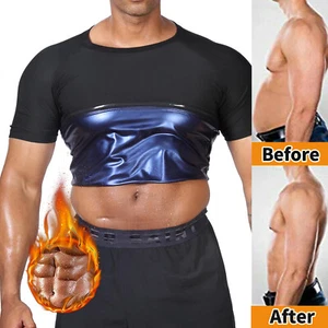 Men's Sauna Shirt Heat Trapping Sweat Suit, Gym T-Shirt Workout Trimmer Tank Top - Picture 1 of 34