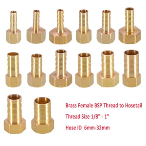 Brass Straight Barbed Hose Joiner Connector Female BSP to Water Air Fuel Tubing - Picture 1 of 4