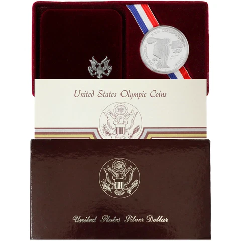 1983 S Los Angeles Olympics Proof Commem 90% Silver Dollar Coin in Box Cover