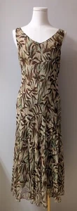 Jones New York Vintage 90's Silk Bias Cut Maxi Dress Green Brown Leaf Print 14 - Picture 1 of 13
