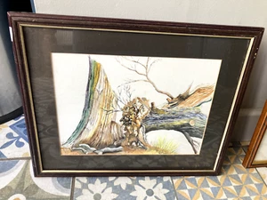 M Smith - Fallen Tree - Acryl Original gerahmtes Gemälde 38 x 31 cm Wandbehang - Bild 1 von 6