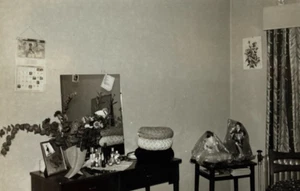 Dressing Table With Dolls Pillows & Plants B&W Photograph 3 x 4.5 - Picture 1 of 3