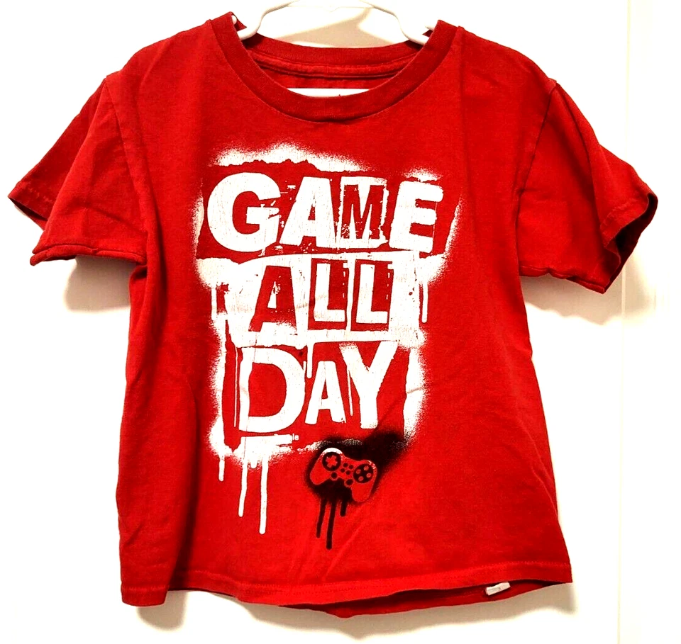 GILDAN Red Tee Game All Day Short Sleeves Kids 6/7 - Image 1 of 4
